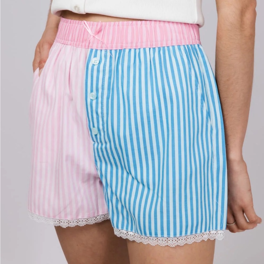 NWT Sleep Shorts Boxers Cotton Pink Blue Stripe Lace NEW Simply Southern Gift XL